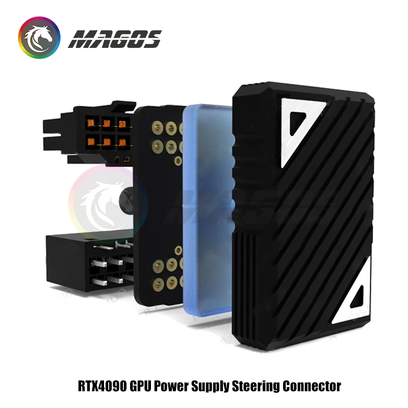 High-Power GPU Connector Adapter - 600W Elbow Wiring Artifact in Black/Silver
