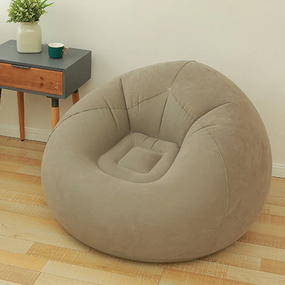 Khaki Inflatable Sofa Flocking Surface Round Spherical Sofa Portable Folding Lazy Chair 1pc