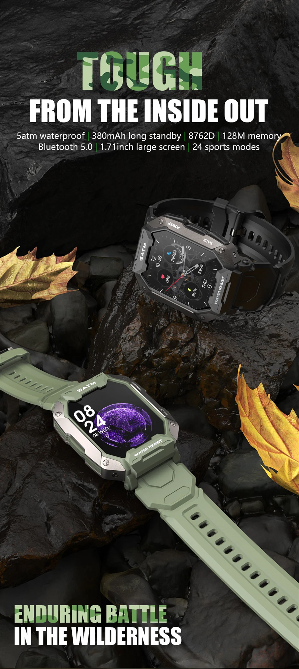 KALOSTE Smart Watch Men Outdoor Sports Watches Waterproof Fitness Tracker Blood Pressure Monitor Smartwatch For Huawei Xiaomi