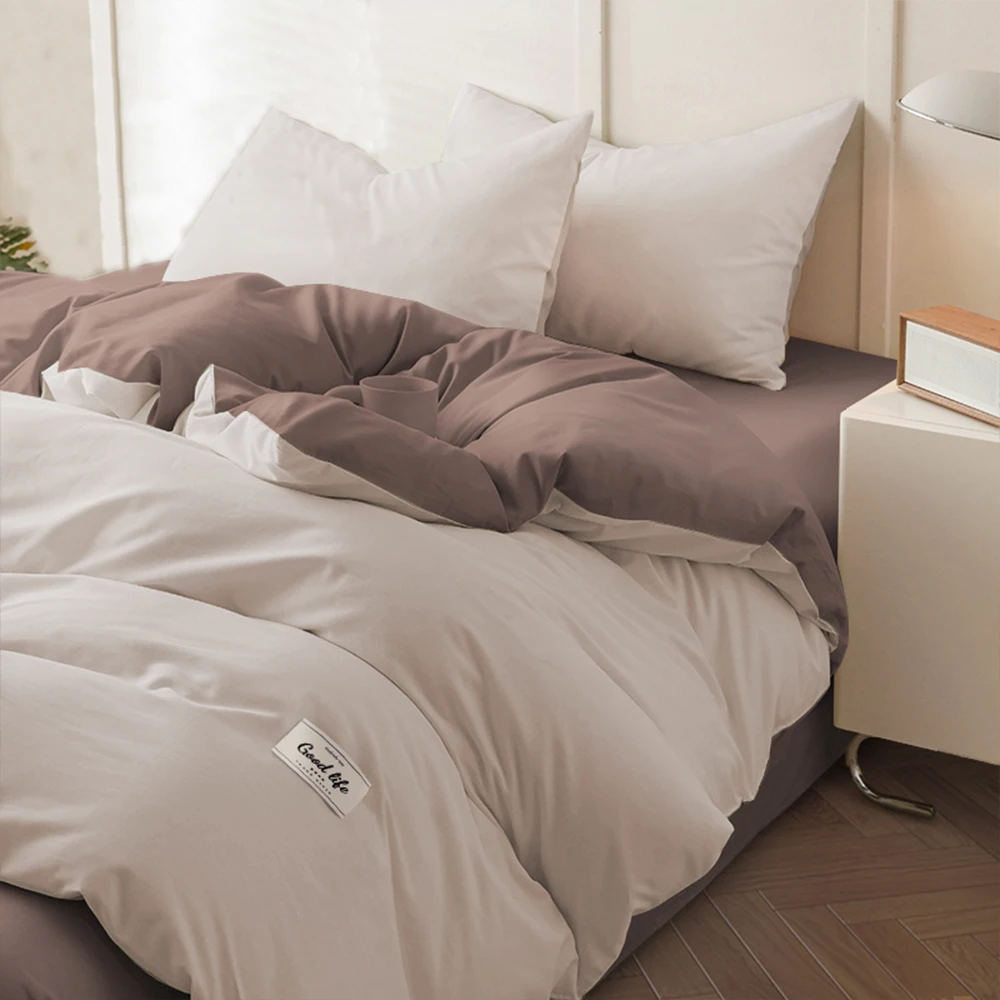 Cotton Bedding Set YanYangTian Bed Linen Bedding set Washed Cotton Four-Piece Bed Sheets Set Comfort Sets Solid Christmas Couple Quilt Cover