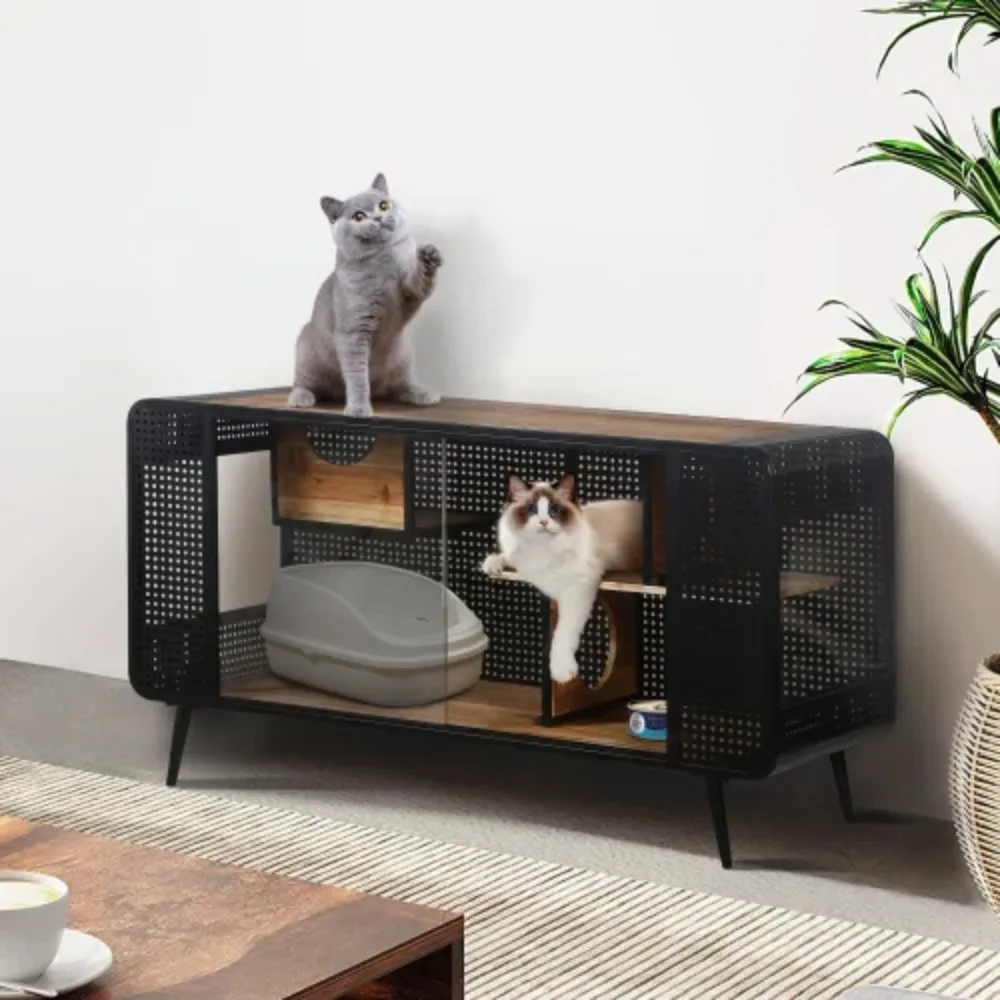 Spacious Cat Cage Houses With Tempered Glass Indoor Cat Furniture internal shelf For Living Rooms, Hallways, Dens