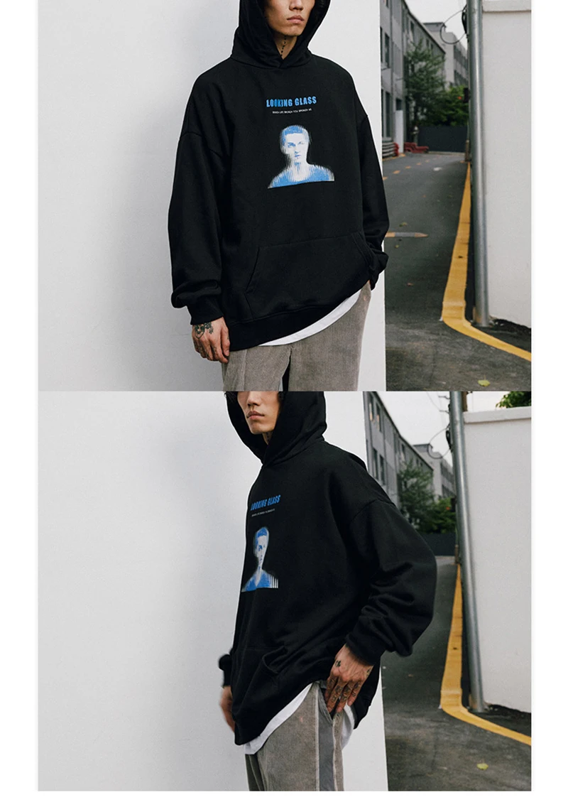 New 2022 Wholesale Black White 2 Colors Cartoon Man Graphic Hooded Sweatshirts Heavyweight Cotton Unisex Fleece Lining Hoodies blue hoodie