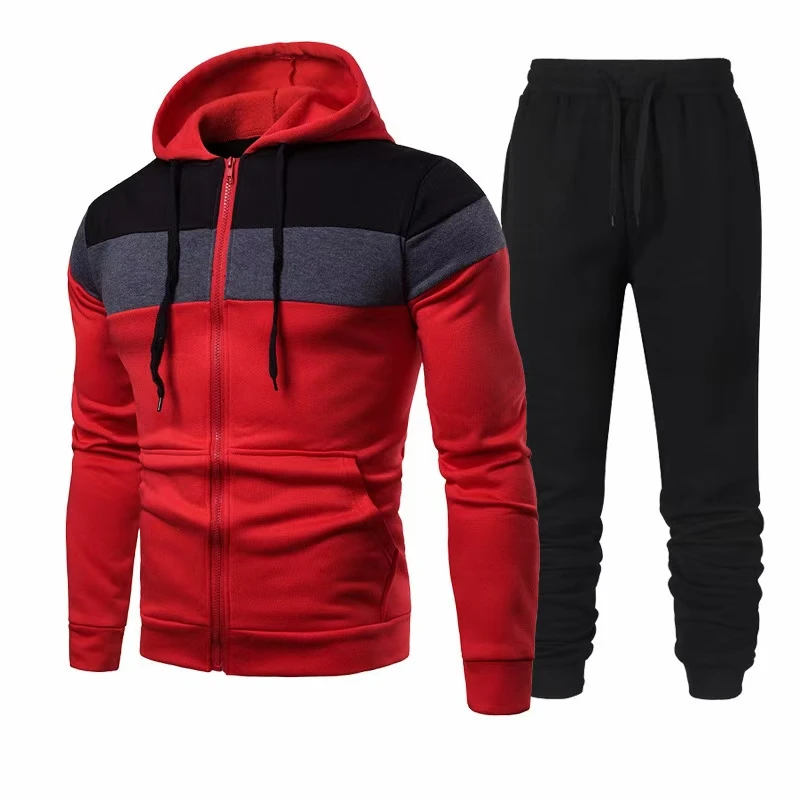 Tracksuit for Men Autumn Winter Men's Sets 2PCS Zip Up Hoodie+Pants Suits Mens Sportswear Set Warm Hooded Outerwear Male 5xl men s summer sets waffle pattern short sleeve t shirts shorts 2pcs suit solid sport outfits 2023 casual loose tracksuit male