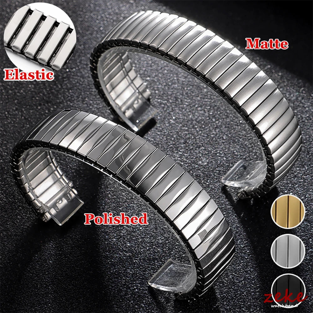 Stylish Elastic Metal Watch Band - Gold & Black Stretchable Stainless Steel Bracelet