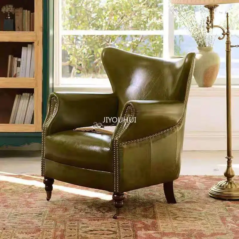 

Wood Comfortable Living Room Chairs European Antique Luxury Leather Dining Chair Back Support Designer Sillones Indoor Furniture