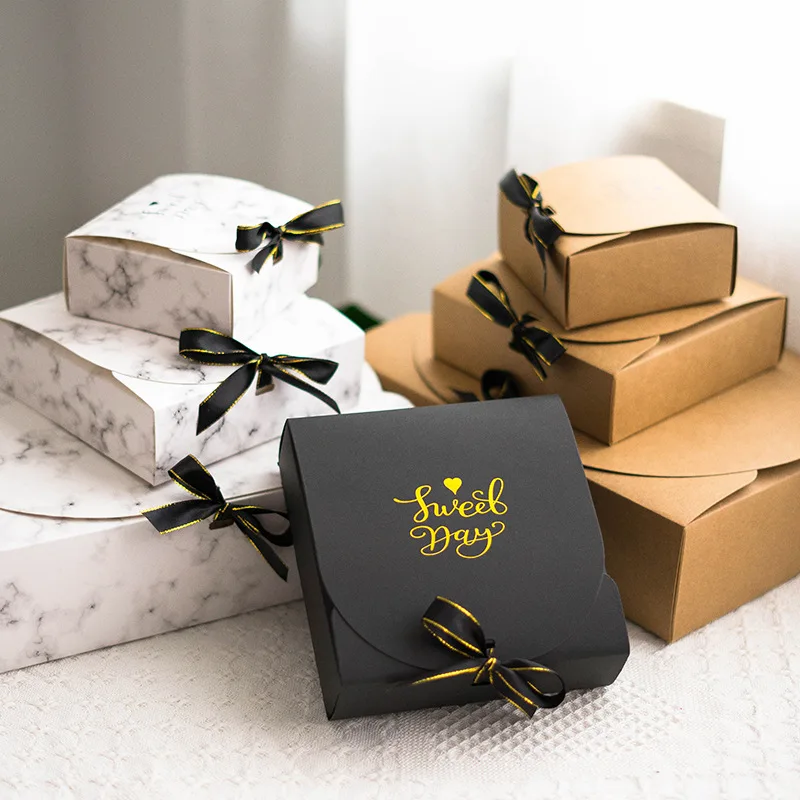 

10pcs Square Gift Boxes For Wedding Birthday Baptism Party Candy Perfume Clothing Gifts Packaging Box Silk Ribbon Paper Box