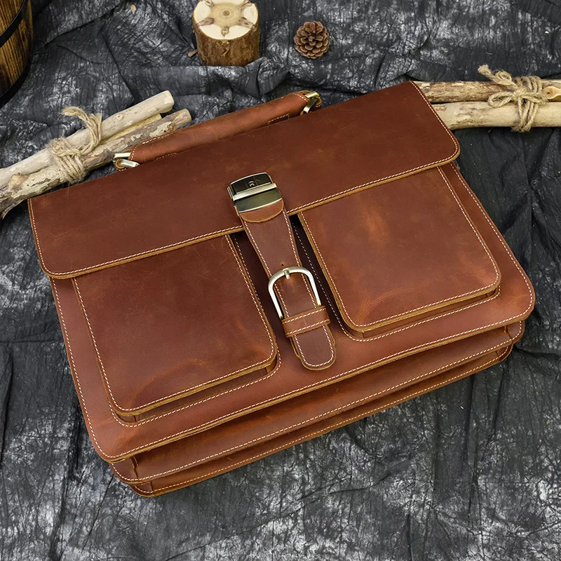 Distressed Large Leather Lenovo Mens Messenger Laptop Bag Briefcase