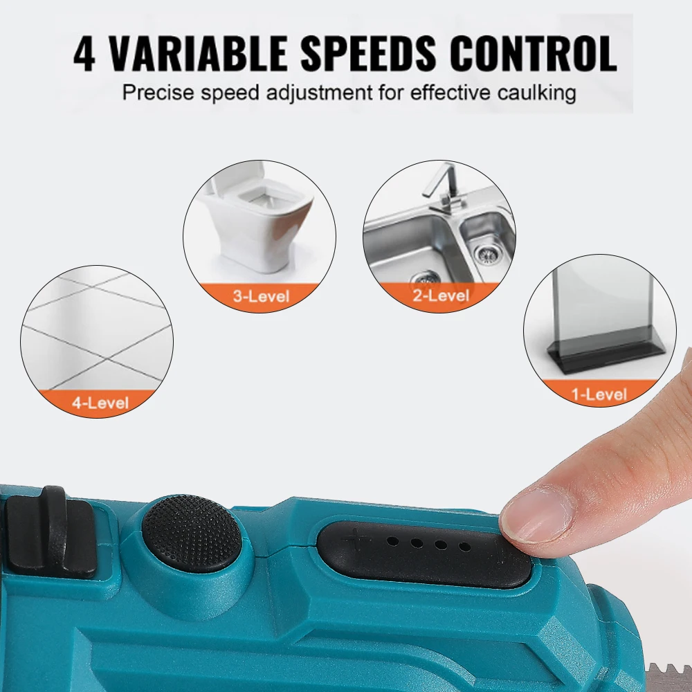 Caulk nozzle applicator Cordless caulking gun fit for 20V battery electric caulk gun 4 adjustable speed with LED light upgraded glass glue