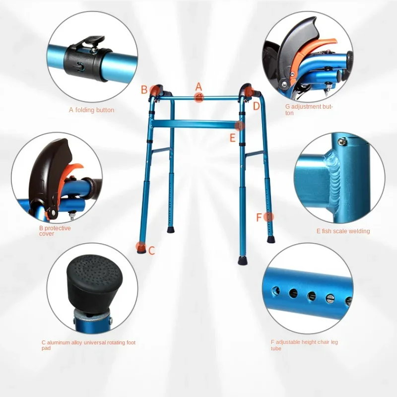 Foldable Stair Climbing Walker, Aluminum Alloy Mobility Aid, Automatic Height Adjustable Support, Rehabilitation for Elderly