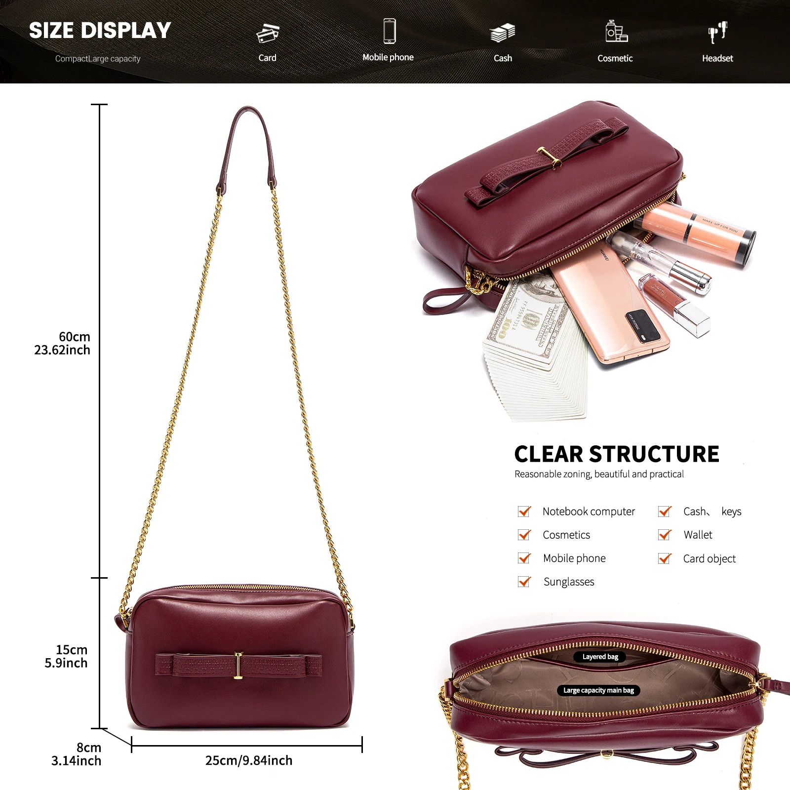 حقيبة كتف نسائية جلد مربعة