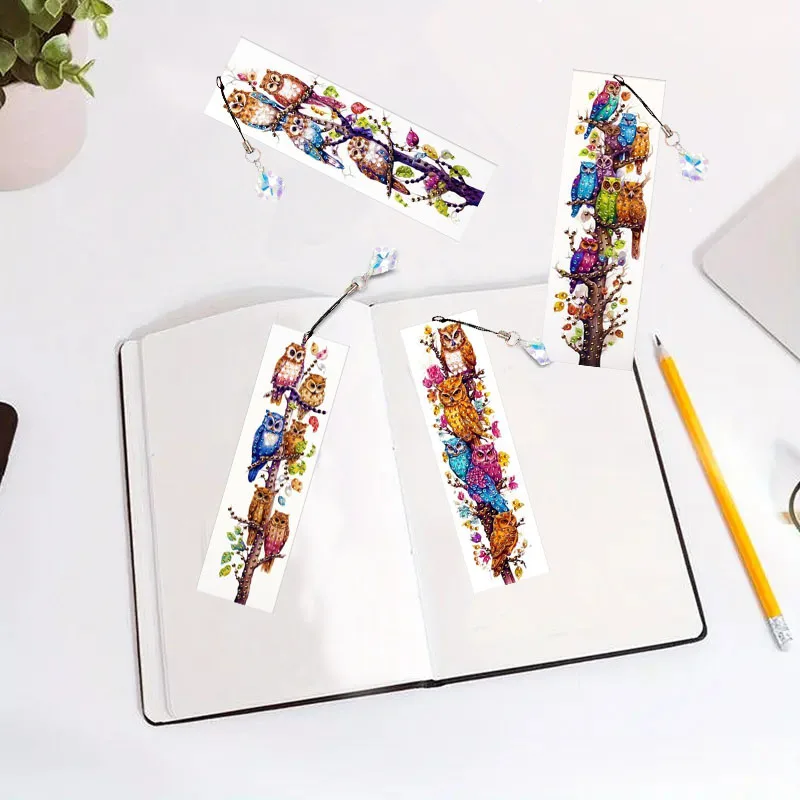Set De 8 Marcapáginas De Diamante DIY Con Plumas | Kit De Pintura De Diamantes 5D Para Manualidades | Regalo Creativo Para Niños Y Amantes De La Lectura