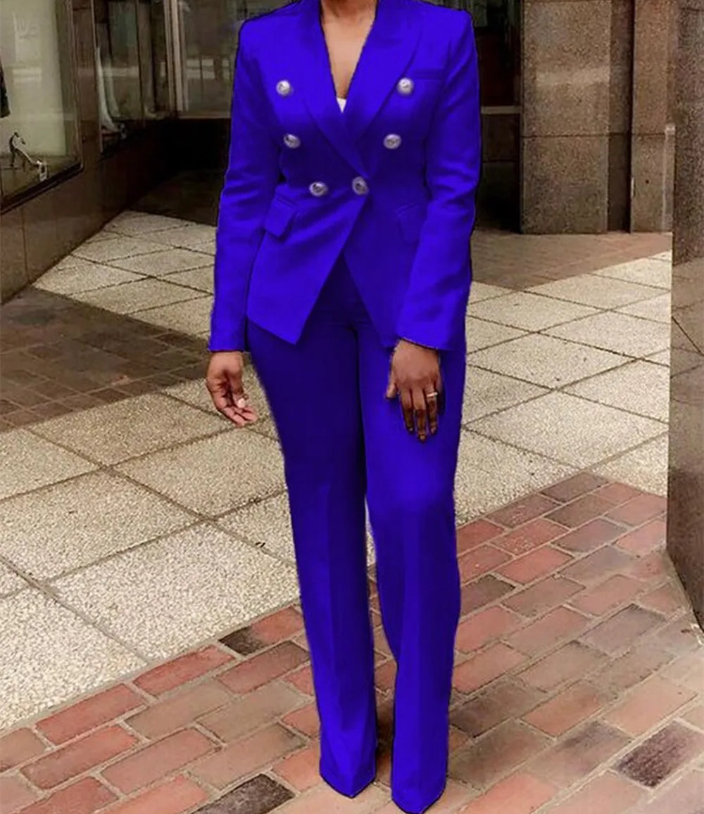 2022 Fashion Hot Sale Women Street Casual Style Long Sleeve One Buttons Lapel Top Elastic Long Pants Pure Color 2 Piece Set