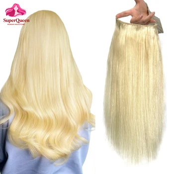 100% Human Hair Halo Hair Extensions #613 Blonde Straight Wire Clip In Hair Extensions 16-26 Inch 100G/Pack Fish Line Extensions