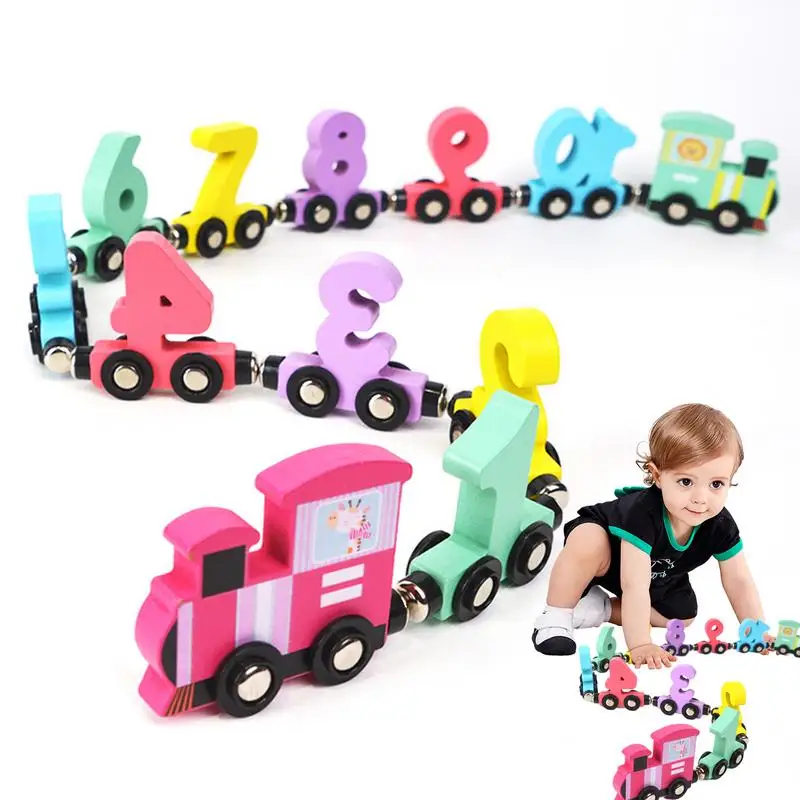 

Wooden Train 12-Section Magnetic Number Train Set Montessori Learning Toys Traffic Cognition Toys Educational Toy Cars For Boys