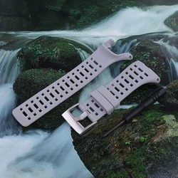 Men's Outdoor Waterproof Rubber Watch Strap Replacement - Silicone Wristband - 35mm (Grey silver button)