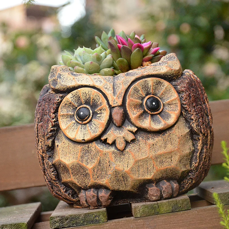 

Animal owl succulent pot cement succulent small flower pot vintage pastoral old pile platter