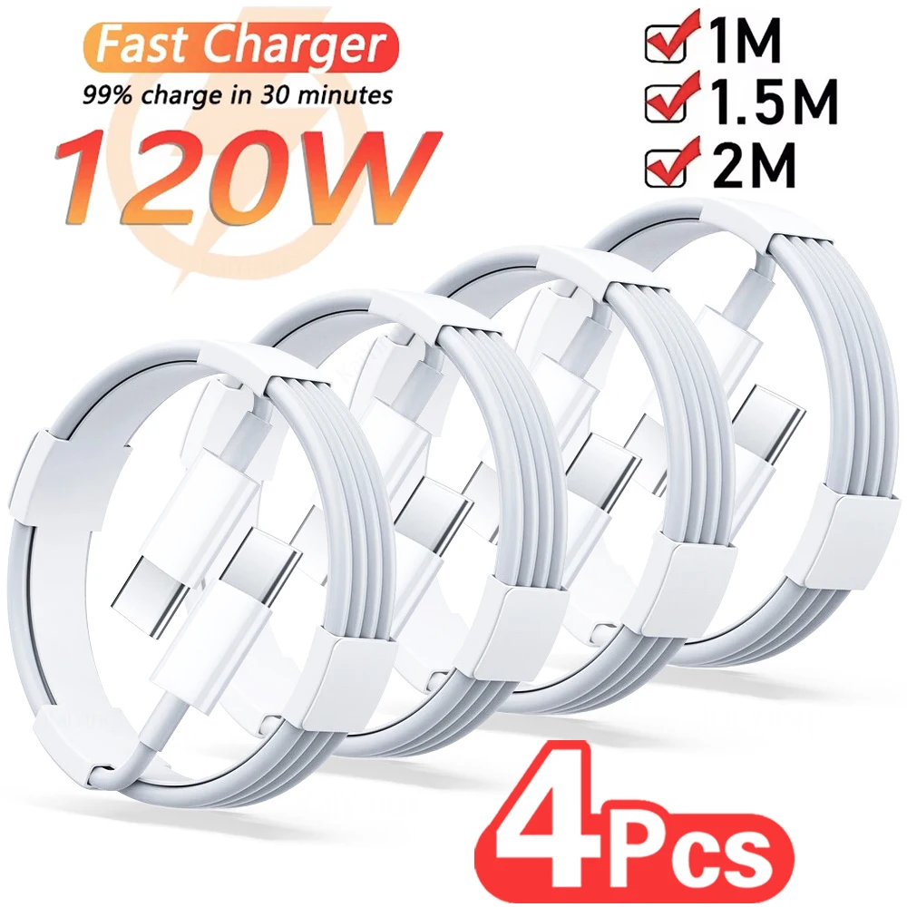 4-Pack 120W USB-C Fast Charging Cables