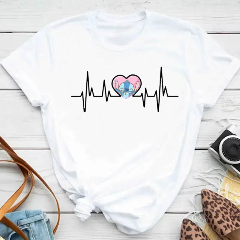 thumbnail image 1 of Camiseta de algodón con dibujos animados divertidos de Lilo y Stitch de Disney Kawaii para niños, camiseta con gráfico de manga linda de Stitch, ropa de calle, camisetas superiores, 1 of 5