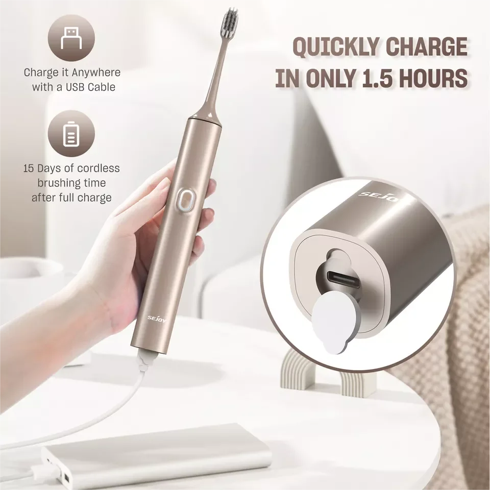 SEJOY Electric Toothbrush with 8 Brush Heads for Adults Rechargeable Toothbrush 2