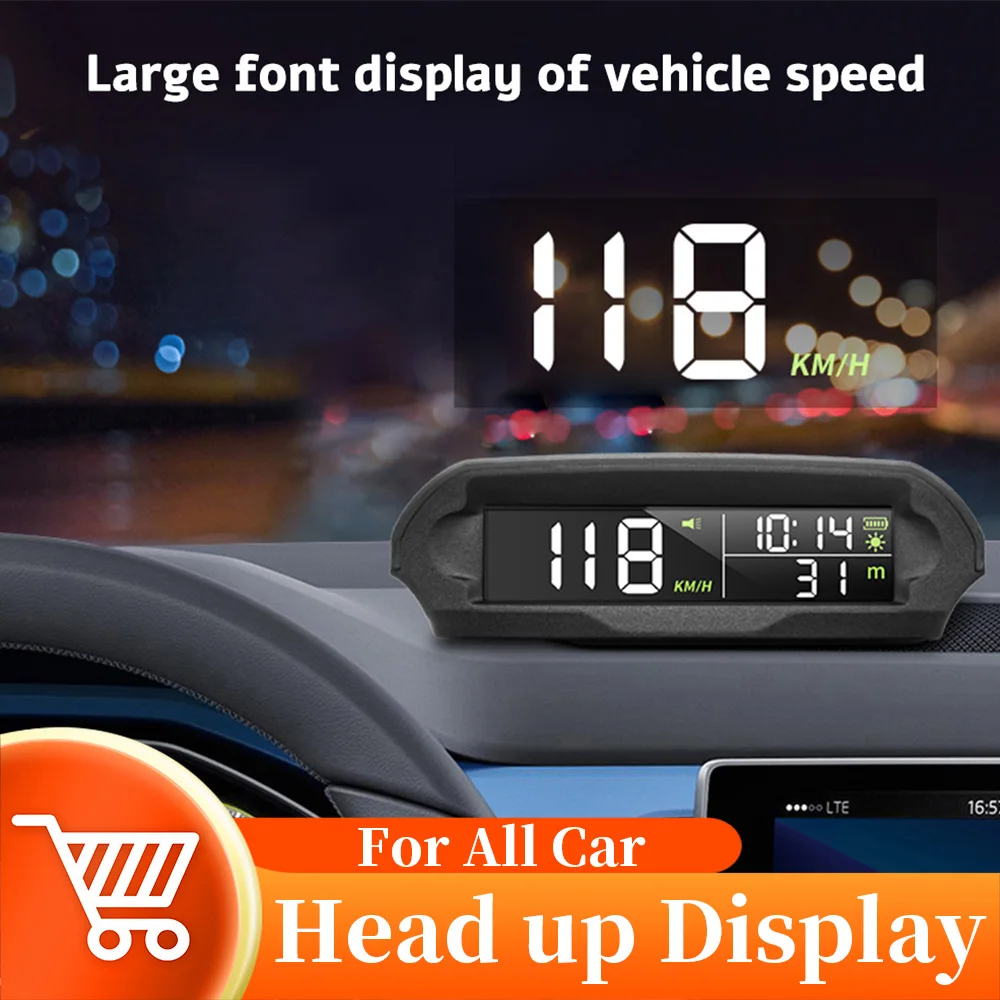 

GPS-дисплей на голову для всех автомобилей, цифровой спидометр HUD с измерителем скорости км/ч, сигнализацией о превышении скорости, солнечной зарядкой, дисплеем расстояния и высоты