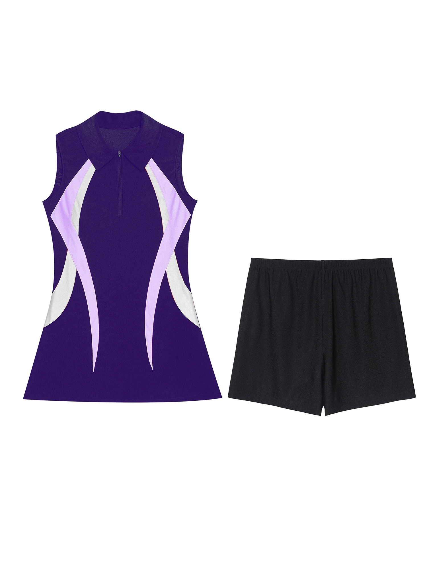 Womens Tennis Dresss Badminton Golf Outfit Sports Set Sportswear Outdoor Activities Sleeveless Zipper Athletic Dress with Shorts