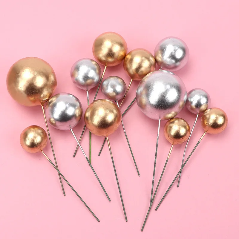 10 Stück Bälle Kuchen deckel Gold Silber kugeln DIY Geburtstags torte Dekorationen Cupcake Kuchen deckel für Baby party Hochzeits torte Bälle
