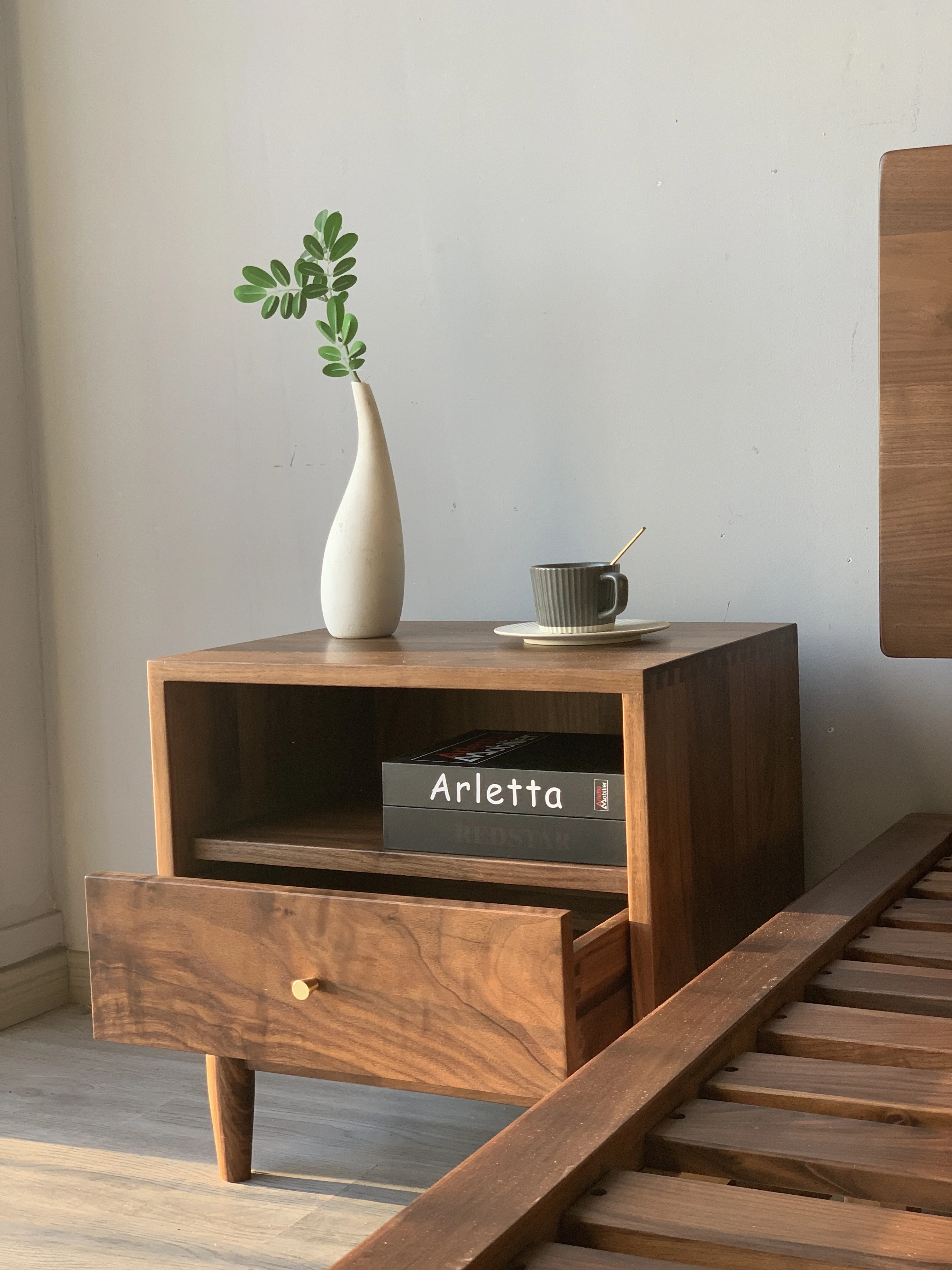 

Custom Nordic style black walnut bedside table modern cherry wood side cabinet personality design bedroom living room Japanese l