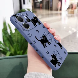 Star Cute Cat Liquid Silicone Phone Case Cover for Redmi Note12 5G (Light Blue)