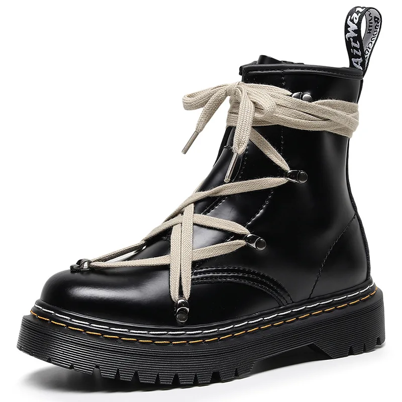

Women's Fall/Winter leather high-top cross-strap martin boots