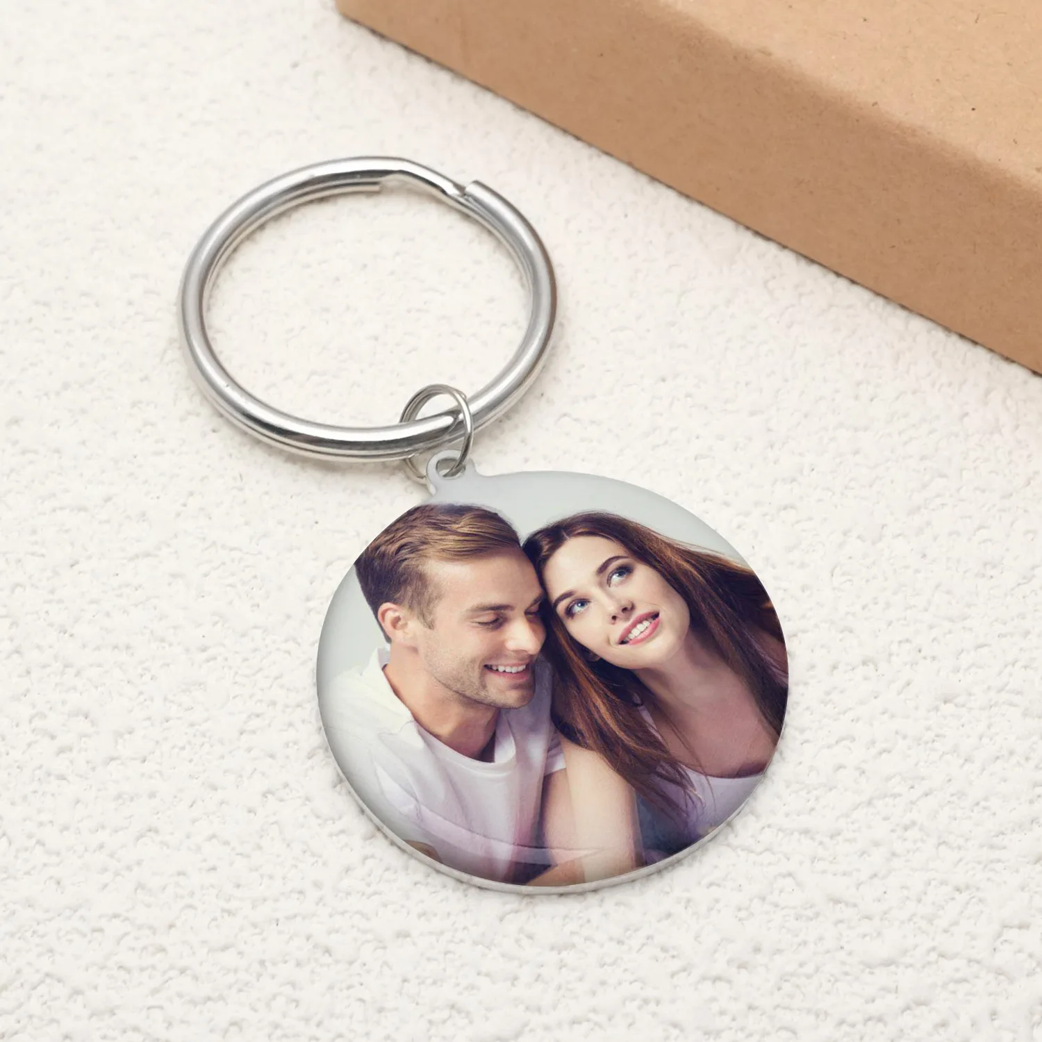 

Photo Keychain Custom Engraved Text Keychain with Picture Personalized Photo Keyring Birthday Gift For Her Him Anniversary Gift