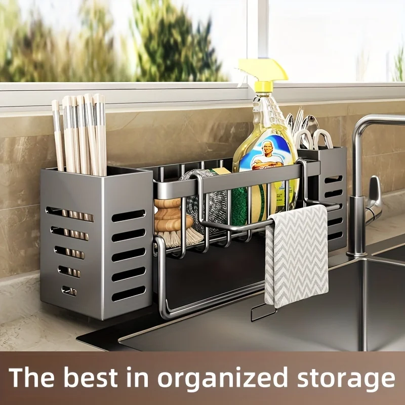 Sink Sponge Rack Sink Sponge Holder Sink Drain Rack Kitchen Drain Basket Under Sink Organizer Kitchen Storage Rack Under Sink Storage Rack Wall Mounted Organizer Stainless Steel Kitchen Sink Organizer: Space-Saving, Built-In Sponge Holder and Drain Basket