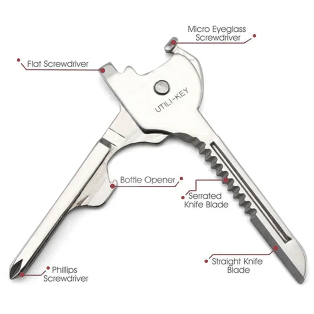 Utili Key Shape Mini Multi Tool Multipurpose Knife Opener Screwdriver Ring Keychain Pocket Survive Edc Gear Utility Pocket Kit