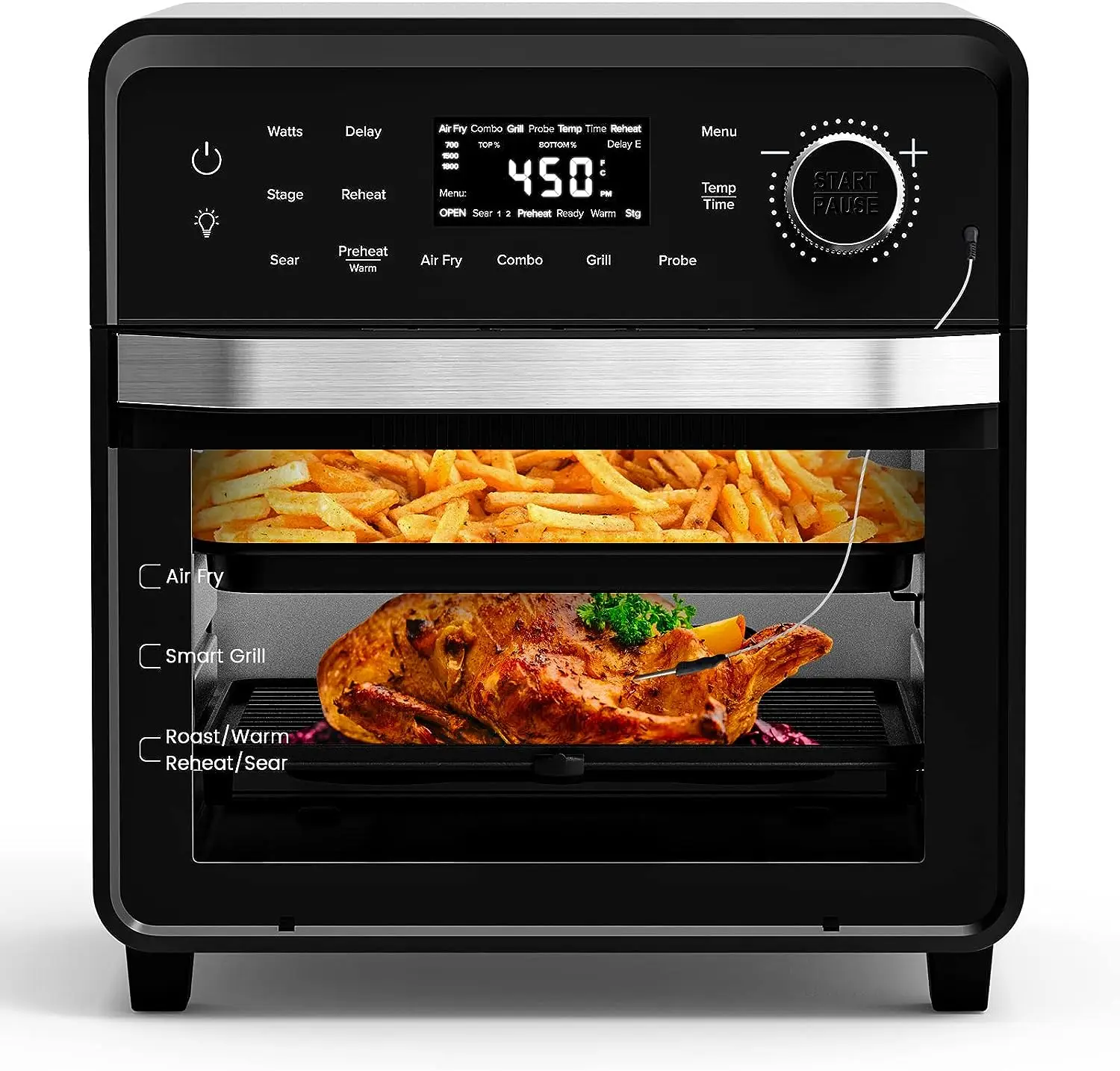 

ENGLISH Air Fryer Toaster Oven with Pro-Smart Grill, Plug-In Grill & Air Fryer, 550°F Preheat, 50°-500°F Temperature Cont