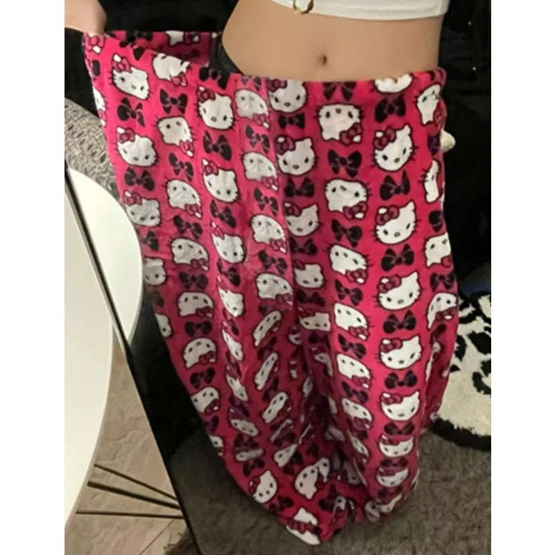 

Sanrio Hello Kitty Thin Pajama Pants polyester Women's Summer Pants Casual Loose Fitting Sweet Pants Girl Outdoor Home Pants