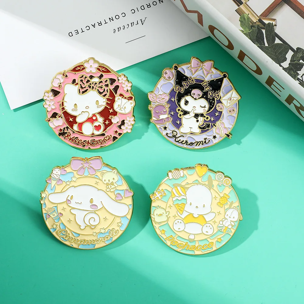 

Sanrio Cartoon Brooch Anime Action Figures Hello Kitty Kuromi Melody Enamel Jewelry Rotundity Brooch Children Birthday Gifts