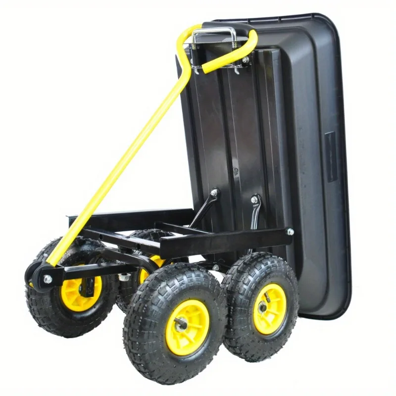 Lawn Garden Handing Tools Utility Cart Farm Wagon Trolleys, Plastic Four-Wheel Trailer Tipper, Small Stall, Cargo Carrier