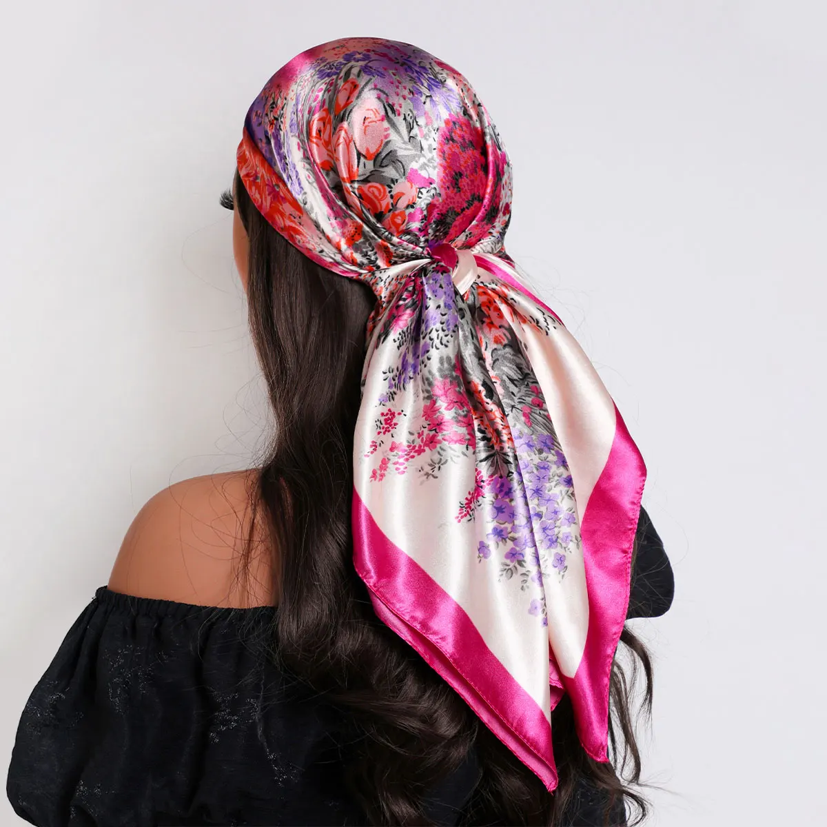 Women Luxury Brand Silk Satin Square Scarf Hijab Bandana Muslim Headscarves Shawl Wrap Ladies Headband Neckerchief Foulard 90cm