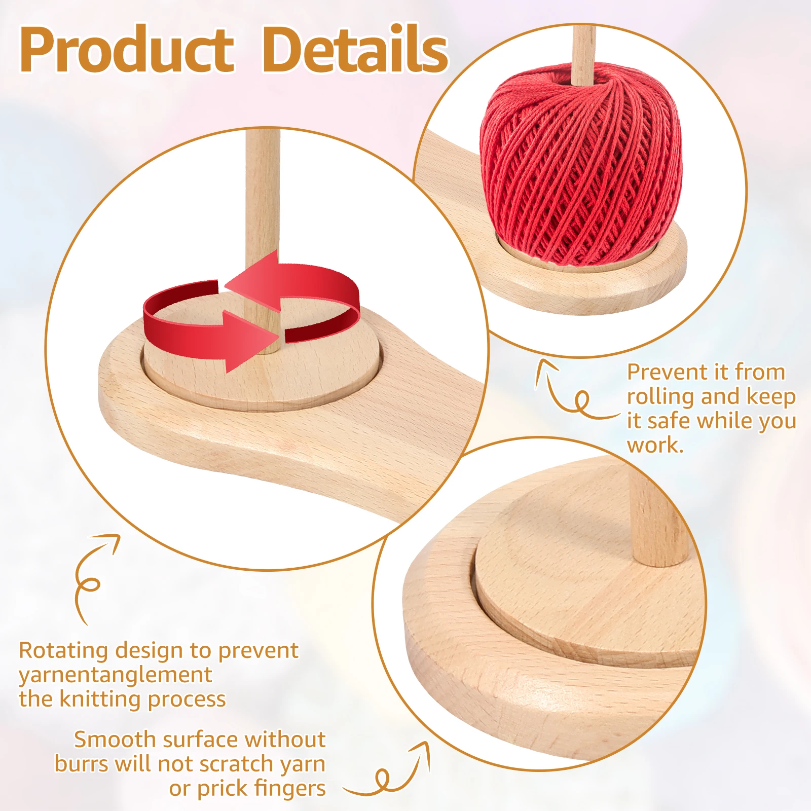 Double Wooden Yarn Holder Rotatable Wooden Yarn Skein Spinner Revolving Ball Stand Stable Holder Dispenser Crochet yarn holder