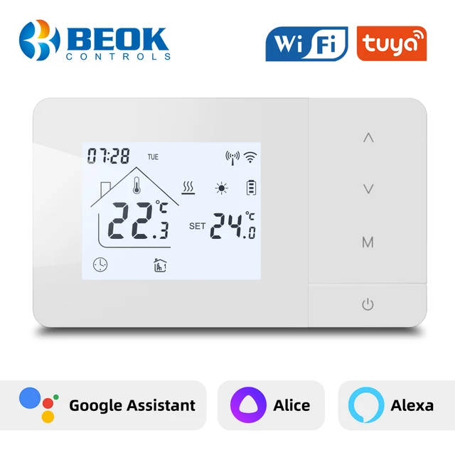 Beok Tuya Battery Heating Thermostat Wifi Heating/Cooling Temperature Controller for Gas Boiler Work with Google Home Alexa