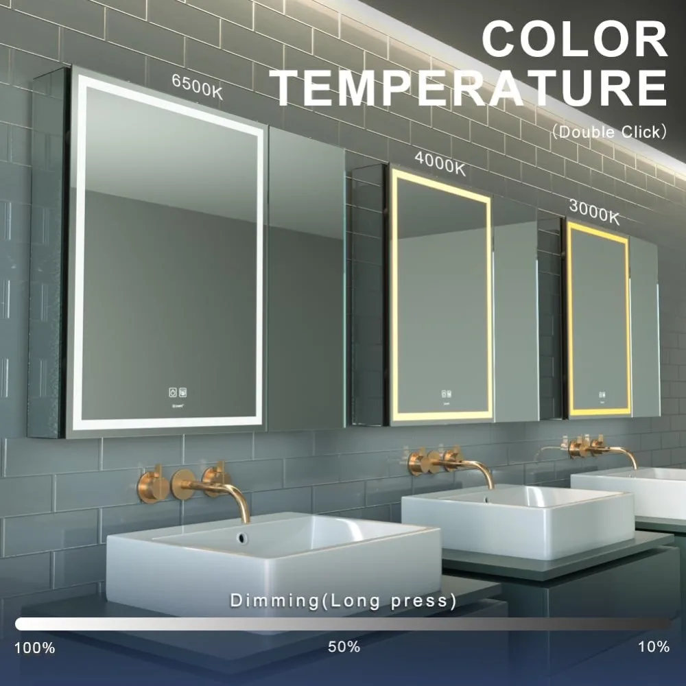 LED Dimmable Light Mirror with Anti-Fog Bathroom Medicine Cabinet