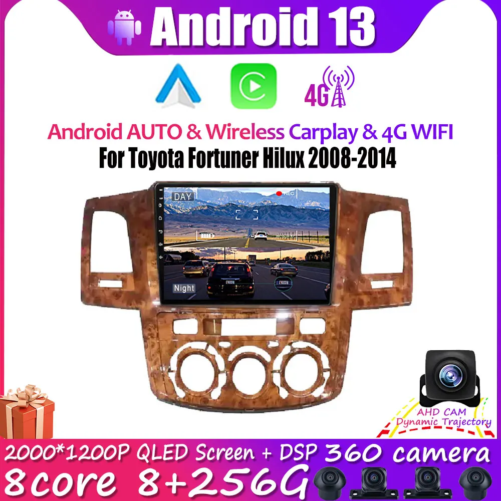 

9" Wireless Carplay For Toyota Fortuner Hilux 2008-2014 MT Android 13 Auto Car Radio 4G Lte Multimedia Video Player GPS BT WIFI