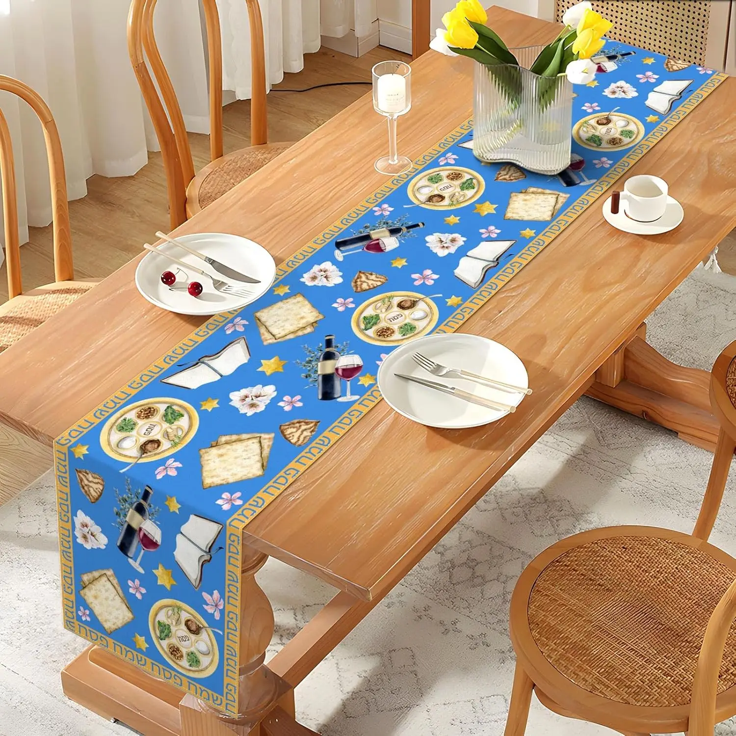 Passover Linen Table Runner – Pesach Seder Jewish Party Decor 2