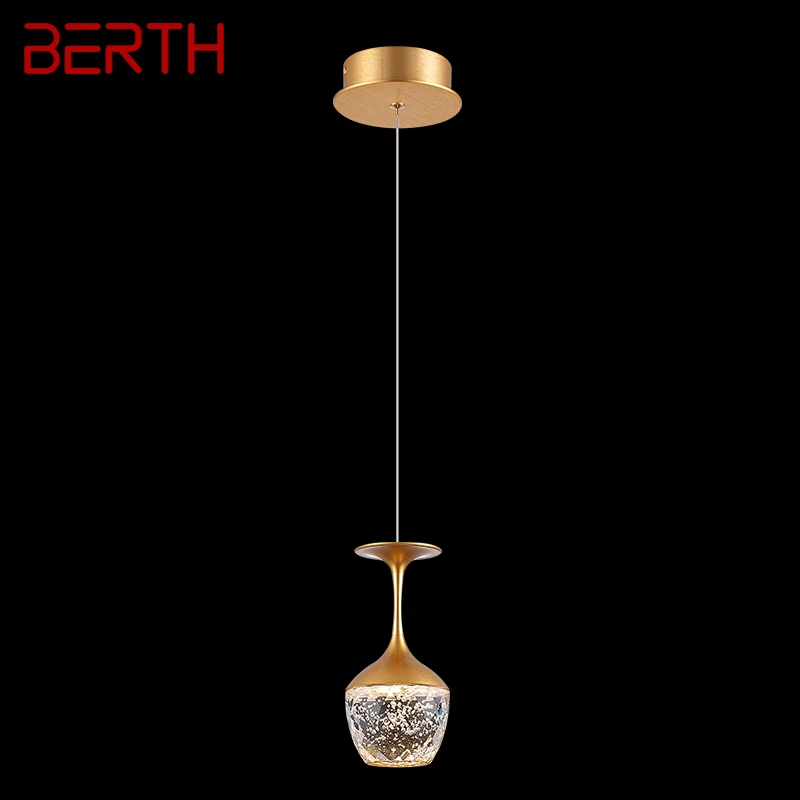 

BERTH Creative Crystal Pendant Light For Bar Living Room DiningTable Luxury Gold Chandelier 3 Heads Wine Glass Lamp