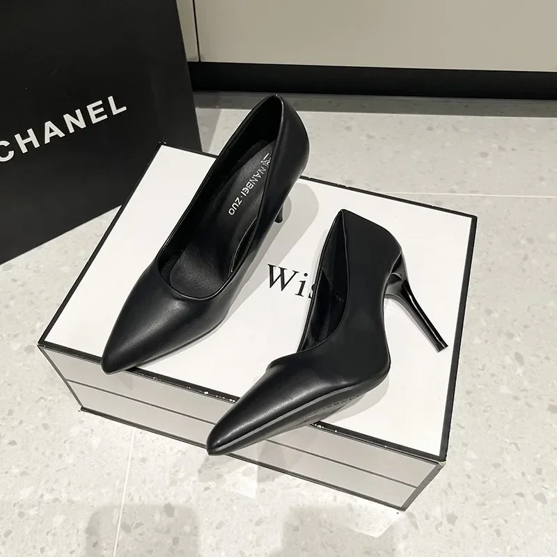 Women's Shoes Concise Flock High Heels Women Pumps Pointed Toe Classic Ladies Wedding Shoes Office Plus Size 43 6