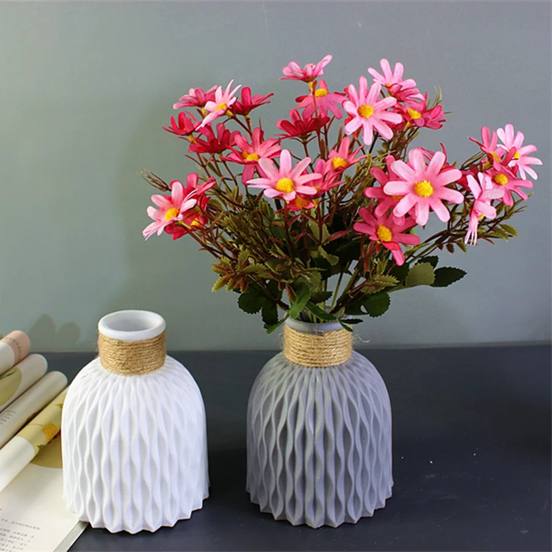 Modern Flower Vase Imitation Ceramic Flower Pot Decoration Home Plastic Vase Flower Arrangement Nordic Style Home Decoration