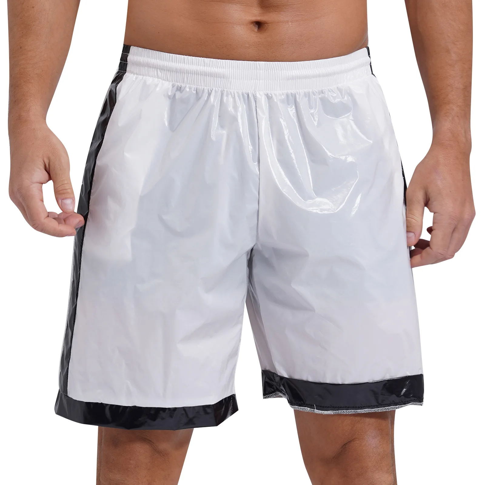 Swimear Mens Swimming Trunks Wet Look Boxer Shorts Drawstring Elastic Waist Pockets Contrast Stripes Beach Shorts Loungewear 3
