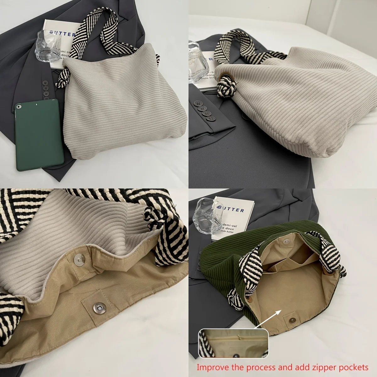 Large Capacity Corduroy Tote Bag, Women's Fashion Casual Handbag Shoulder Bag, Daily Commute Coin Shopping Phone Pouch