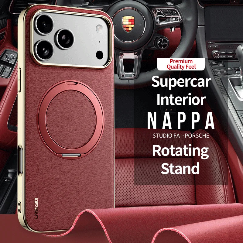 Luxurious Magnetic Leather Phone Case with Ring Holder and Lens Protection