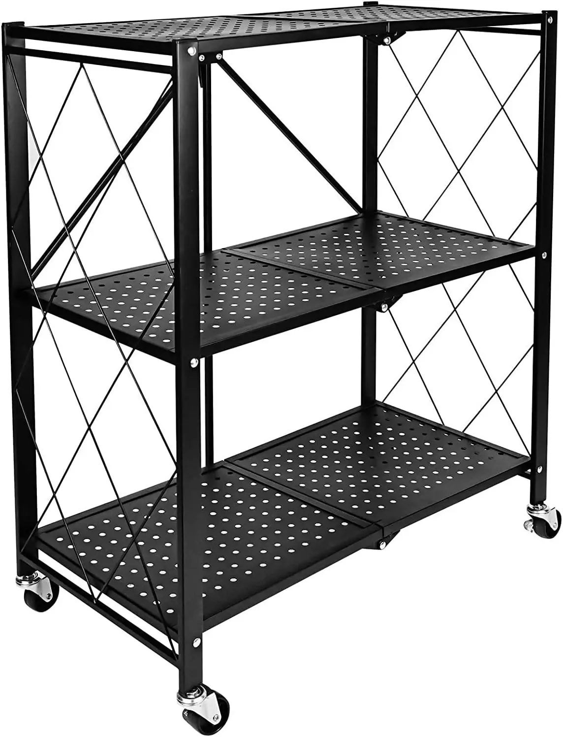3/4/5-Tier Foldable,Heavy Duty  Metal Rack Storage Shelving Unit with Wheels Moving Easily Organizer Shelves