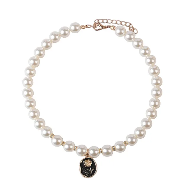 Pet Cat Collars Pearl Rose Pendant Necklace Cat Dog Pearl Collar Pet Pendant Cute High Beauty Retro Decoration Teddy Dog Collar 6